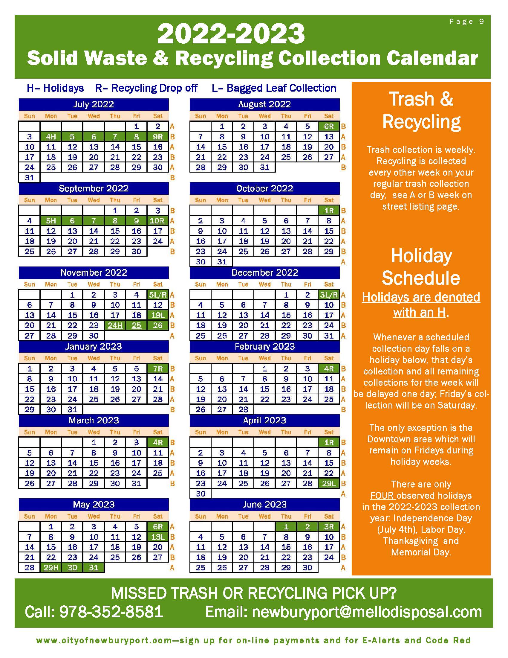 Calendars G Mello Disposal Corp.