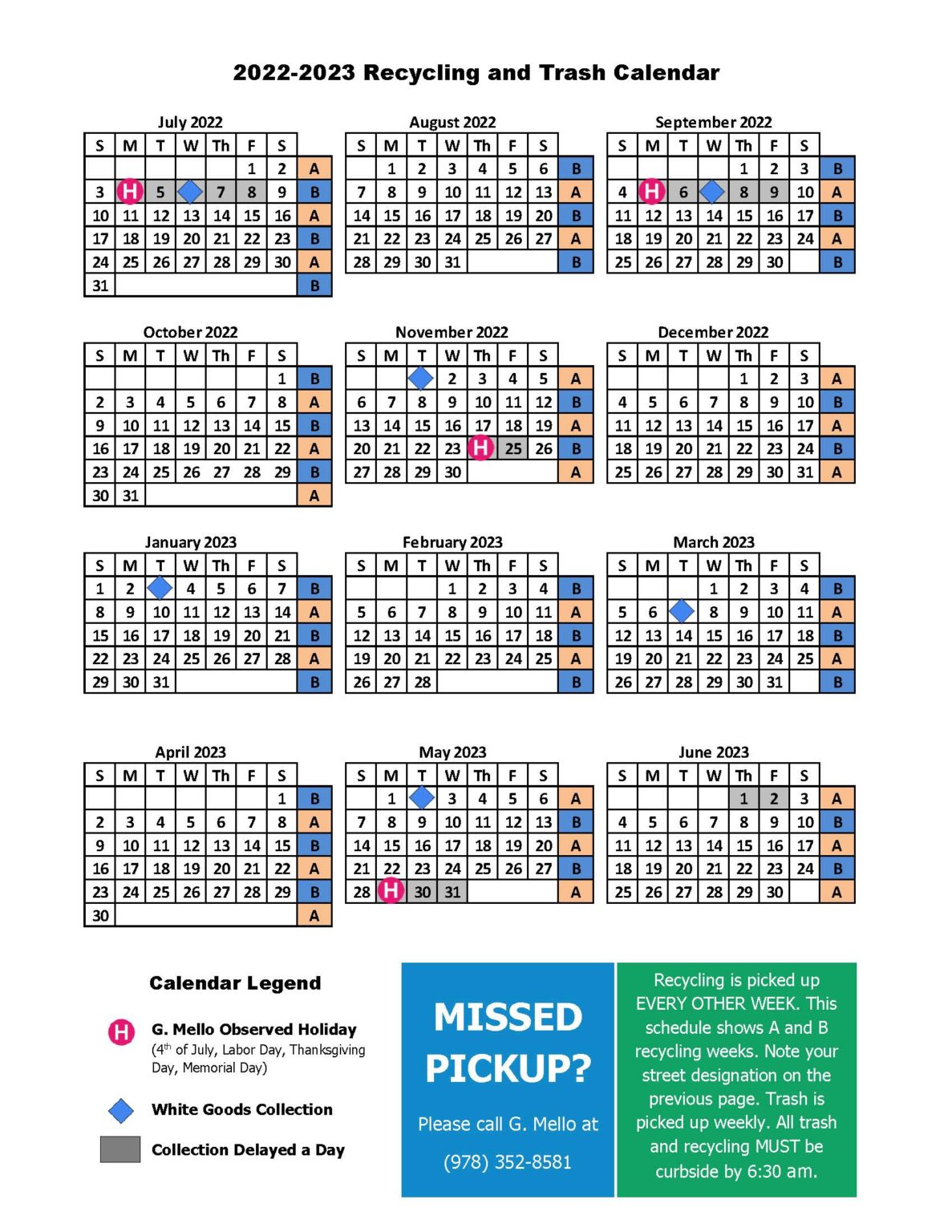 Calendars G Mello Disposal Corp.
